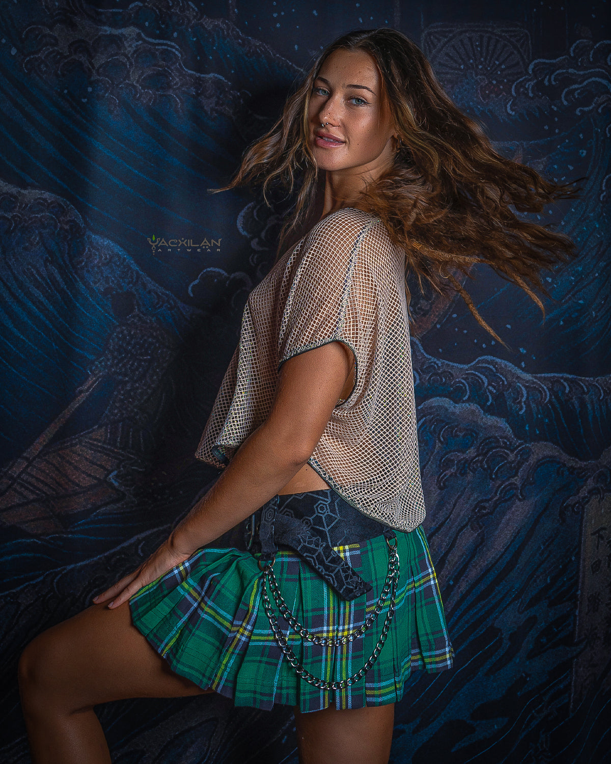Mini Skirt Tribal / Scottish Tartan Velvet Belt - Green EIRE