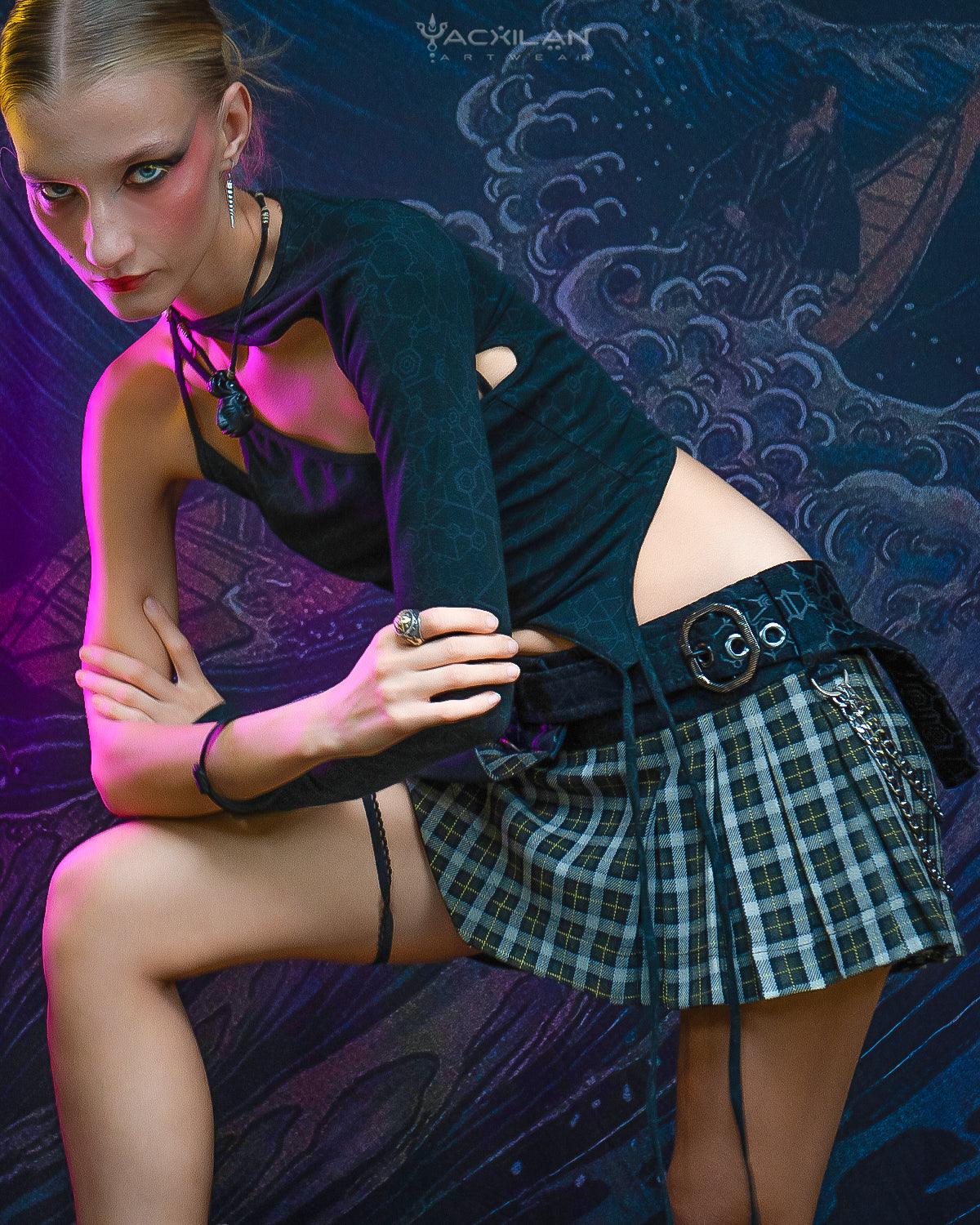 Mini Skirt Woman / Scottish Tartan - SALTPEPPER - Yacxilan Artwear