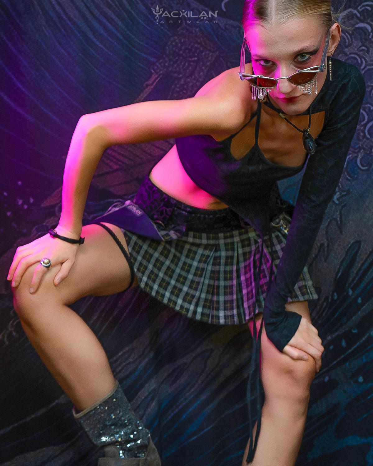 Mini Skirt Woman / Scottish Tartan - SALTPEPPER - Yacxilan Artwear