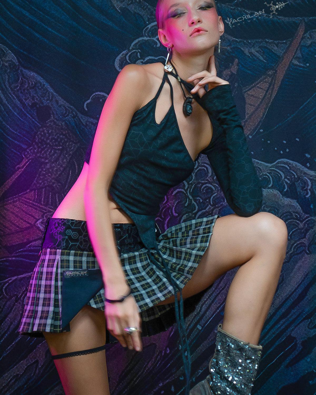 Mini Skirt Woman / Scottish Tartan - SALTPEPPER - Yacxilan Artwear