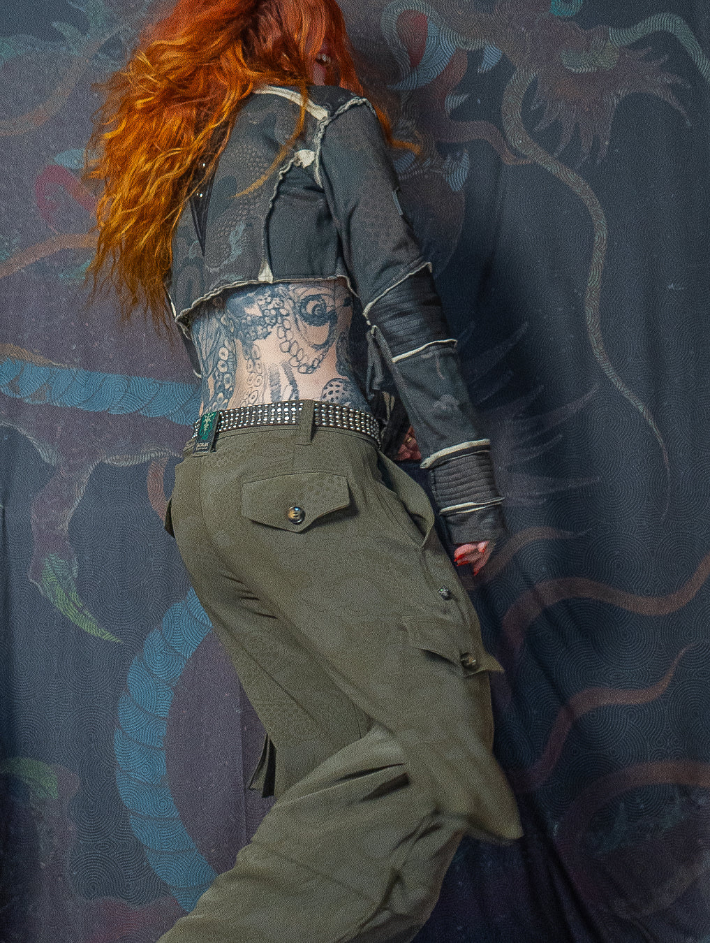 Crop Jacket Neotokyo Punk  / Cotton Looper Fake Leather - DRAGONS