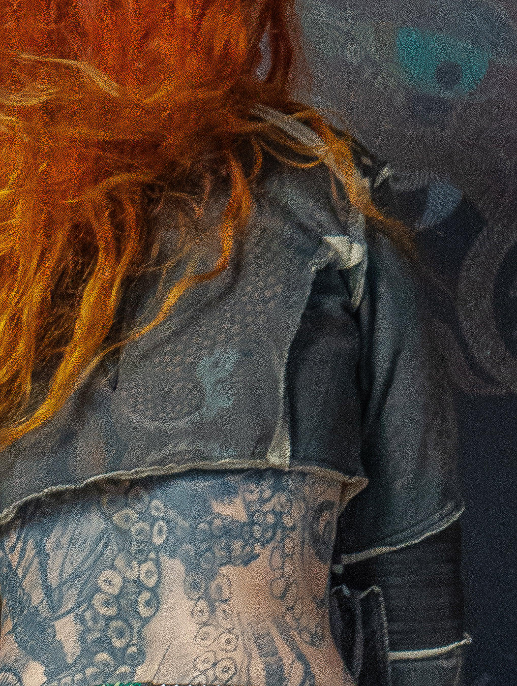 Crop Jacket Neotokyo Punk  / Cotton Looper Fake Leather - DRAGONS
