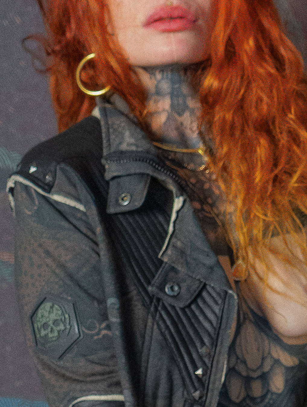 Crop Jacket Neotokyo Punk  / Cotton Looper Fake Leather - DRAGONS