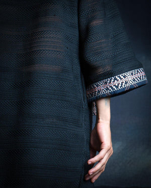 Japanese Kimono  / Woven & Jaquard - BLACK BOHO TRIBAL
