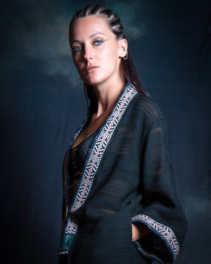 Japanese Kimono  / Woven & Jaquard - BLACK BOHO TRIBAL