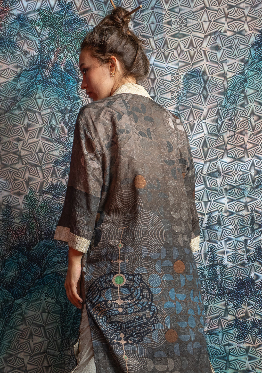 Open Kimono / Organic Bio Farms Linen - BOHOCAO White Border MAYAZ