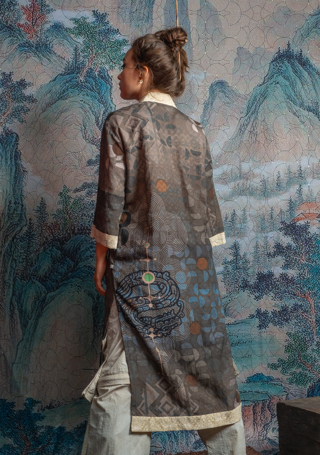 Open Kimono / Organic Bio Farms Linen - BOHOCAO White Border MAYAZ