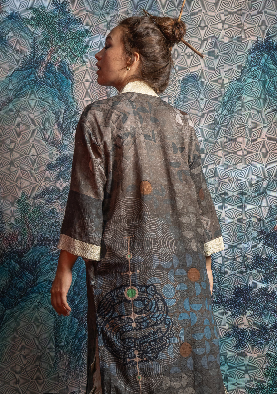 Open Kimono / Organic Bio Farms Linen - BOHOCAO White Border MAYAZ