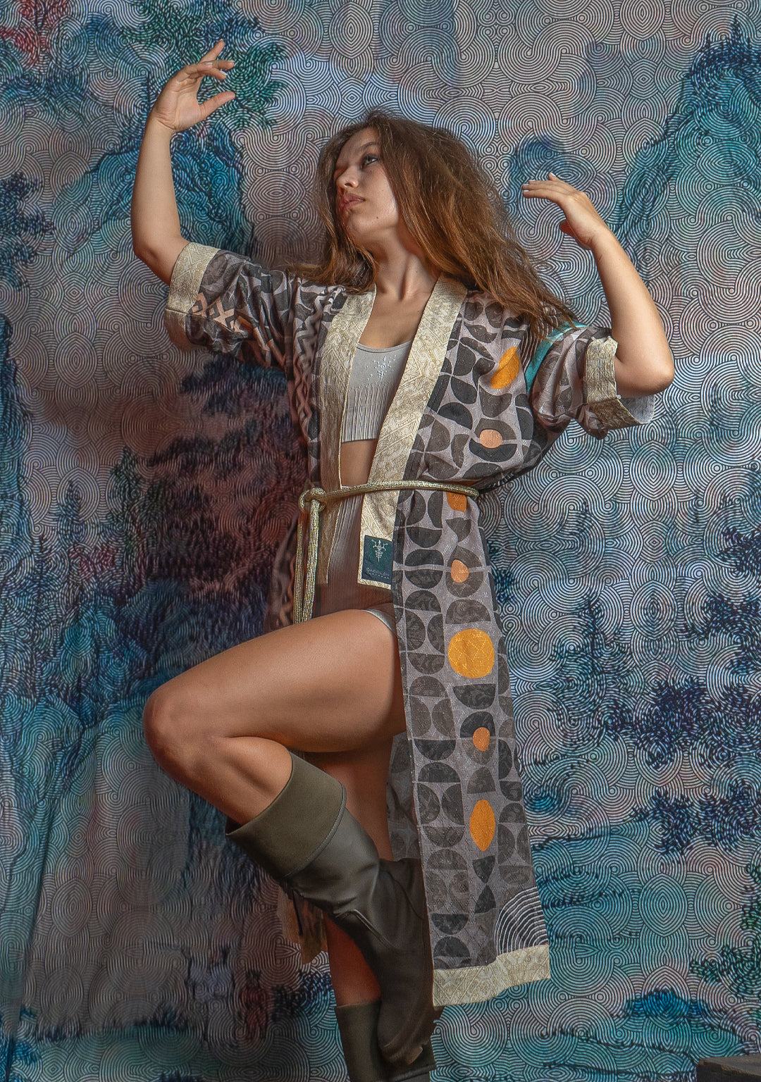 Open Kimono / Organic Bio Farms Linen - KINGCACAO White Border MAYAZ