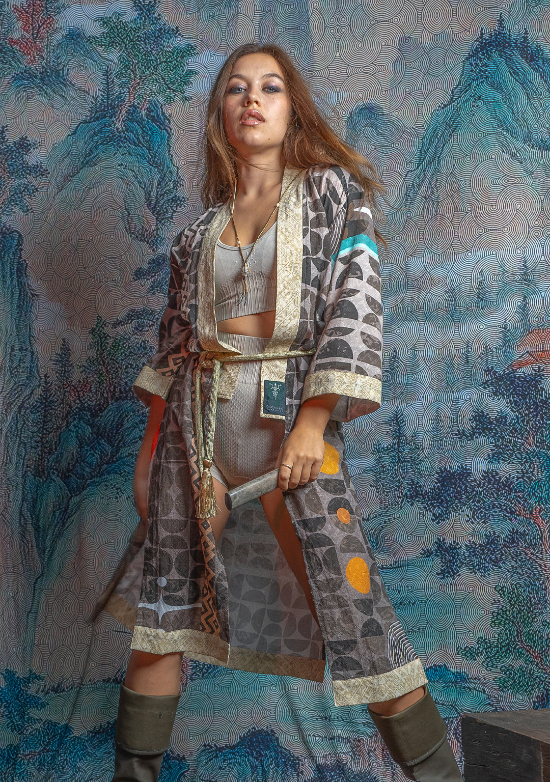 Open Kimono / Organic Bio Farms Linen - KINGCACAO White Border MAYAZ