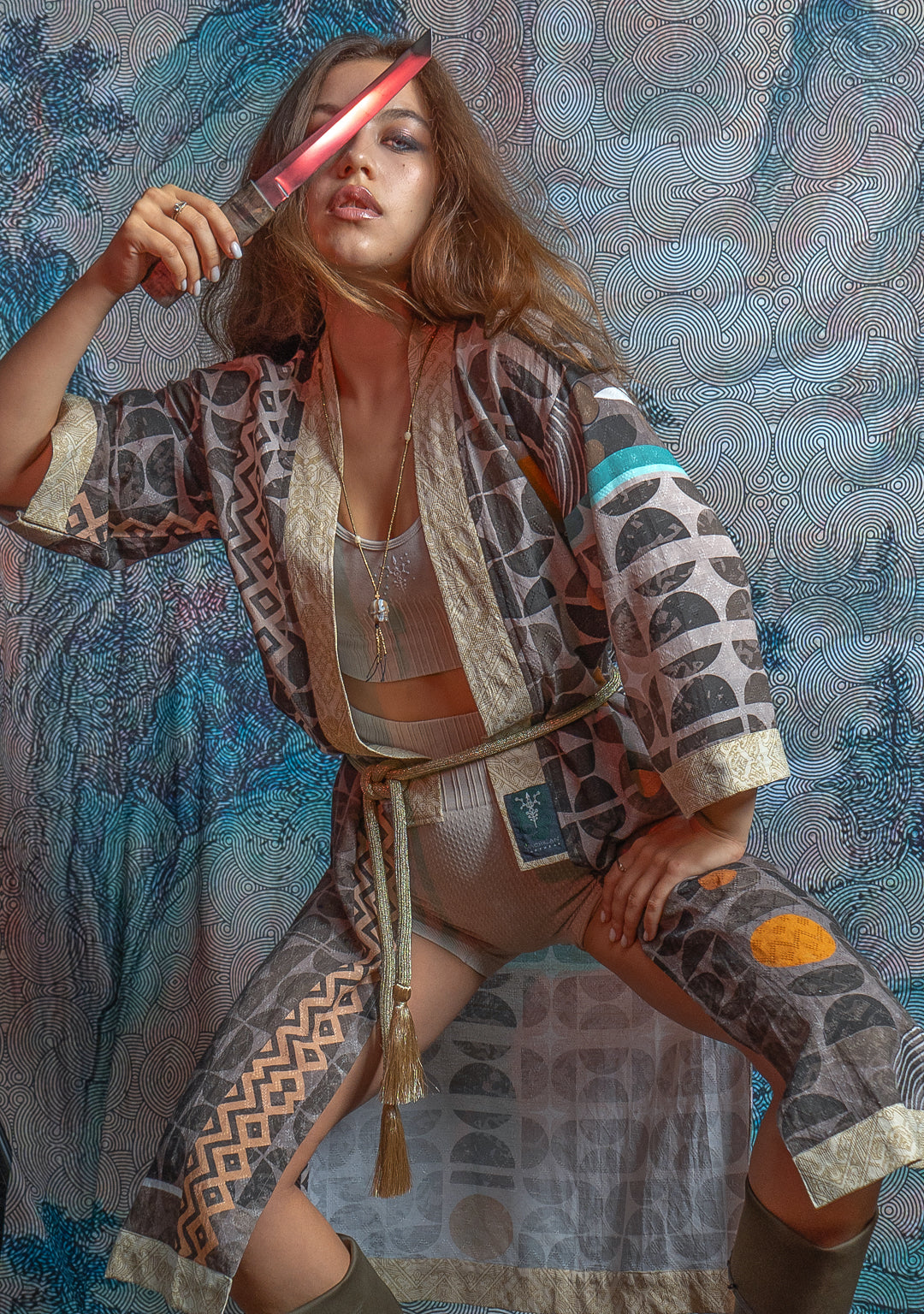 Open Kimono / Organic Bio Farms Linen - KINGCACAO White Border MAYAZ