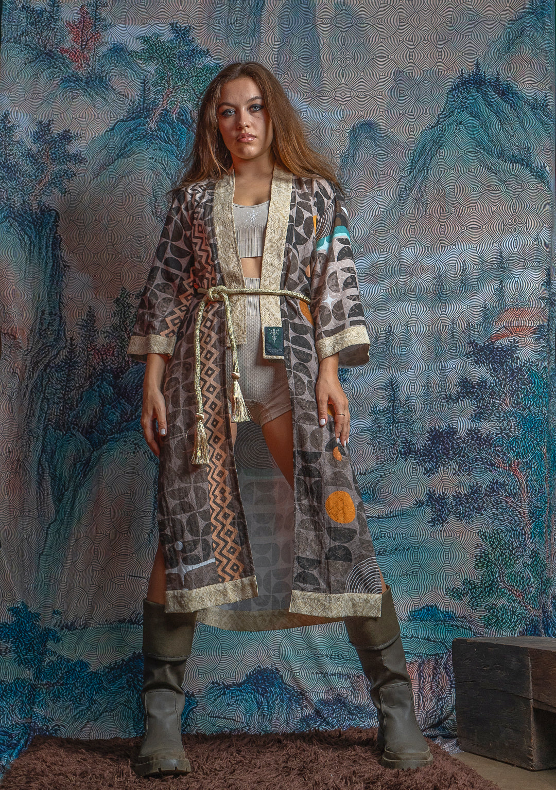 Open Kimono / Organic Bio Farms Linen - KINGCACAO White Border MAYAZ