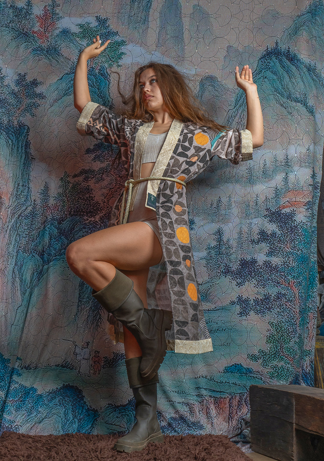 Open Kimono / Organic Bio Farms Linen - KINGCACAO White Border MAYAZ