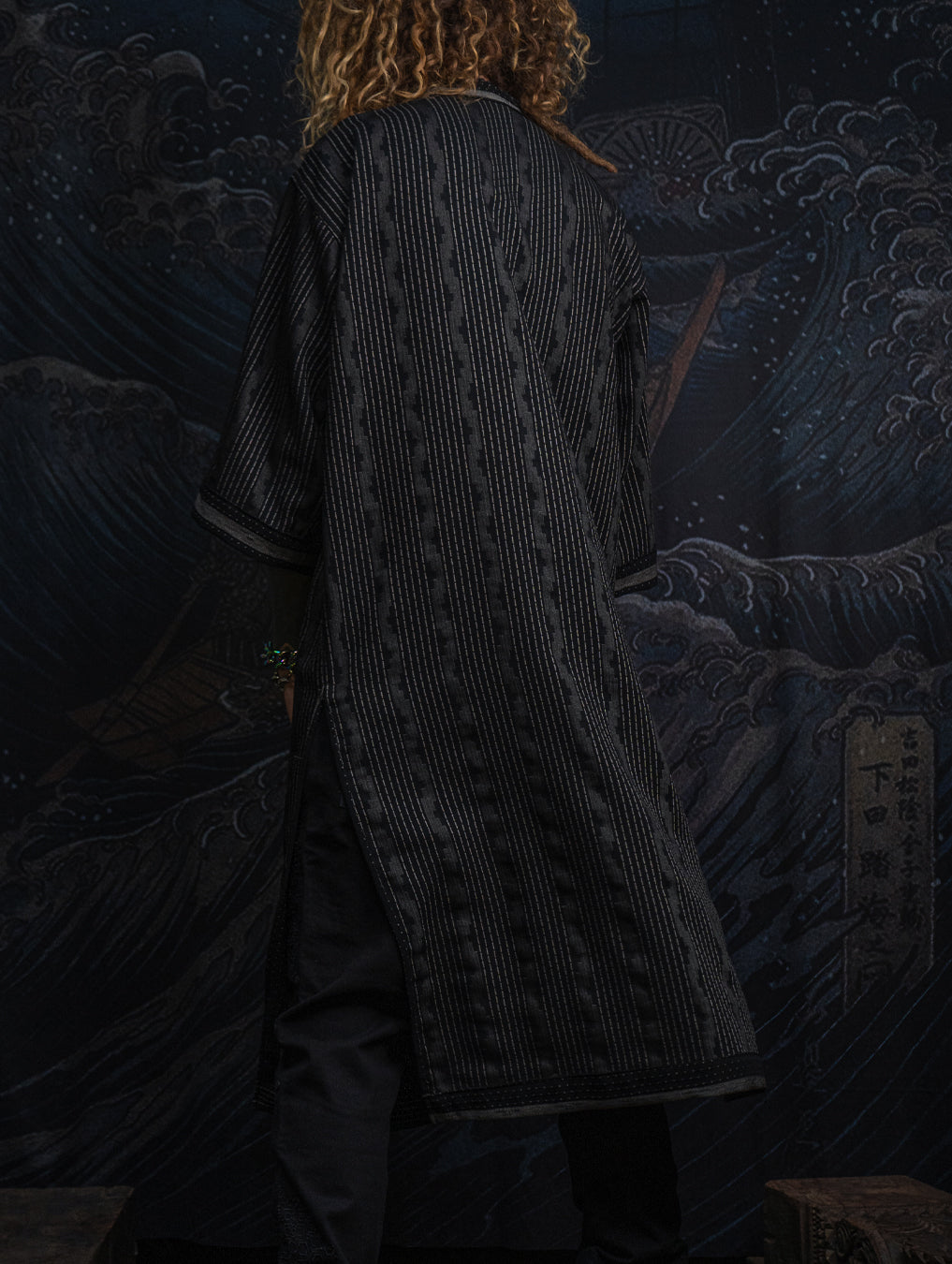 Open Kimono  / Indonesian Woven Super Black Reversible - TRIBAL TRAILS
