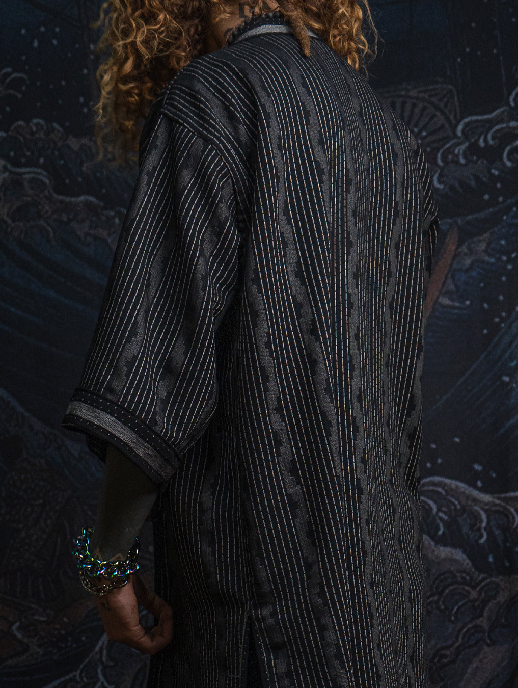 Open Kimono  / Indonesian Woven Super Black Reversible - TRIBAL TRAILS