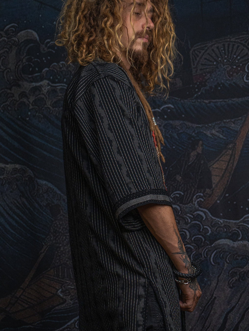 Open Kimono  / Indonesian Woven Super Black Reversible - TRIBAL TRAILS
