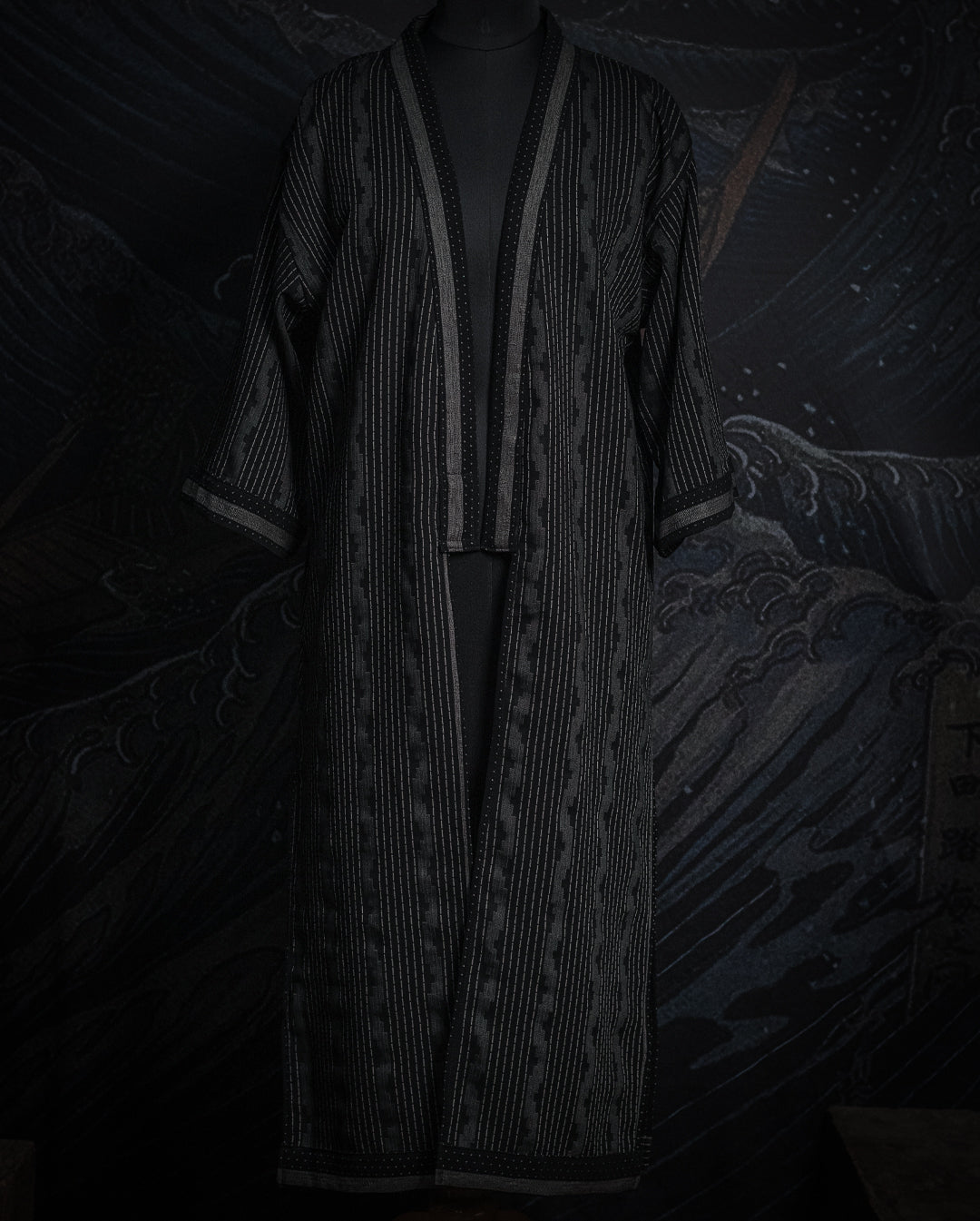 Open Kimono  / Indonesian Woven Super Black Reversible - TRIBAL TRAILS