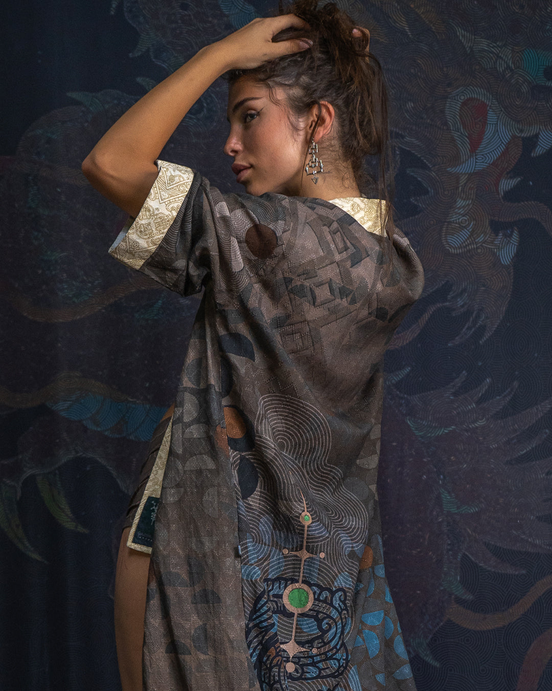 Open Kimono / Organic Bio Farms Linen - BOHOCAO White Border MAYAZ