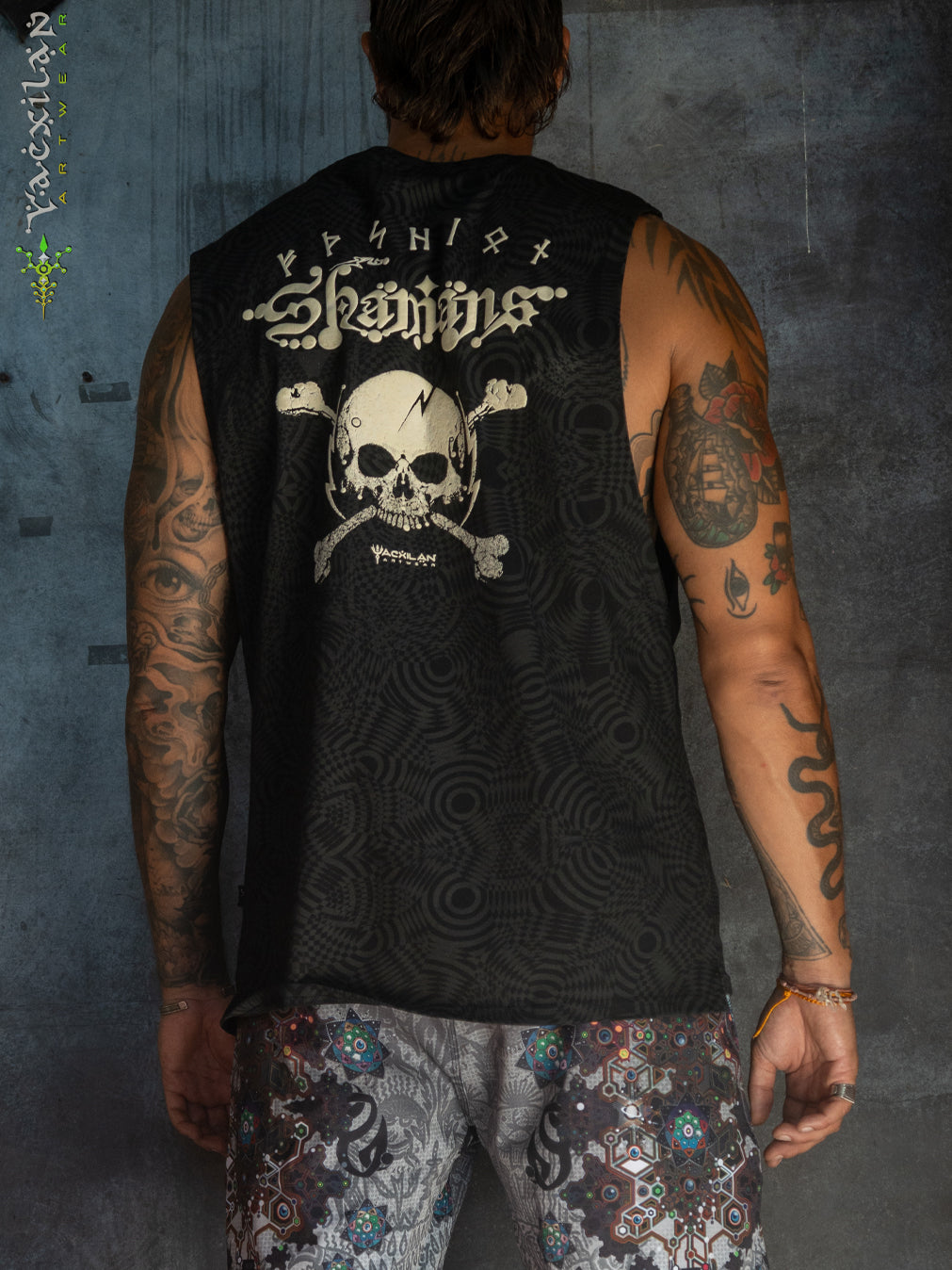 Open Tank Top Men / Black Cotton Shinker - WIERD NOISES SHAMANS White