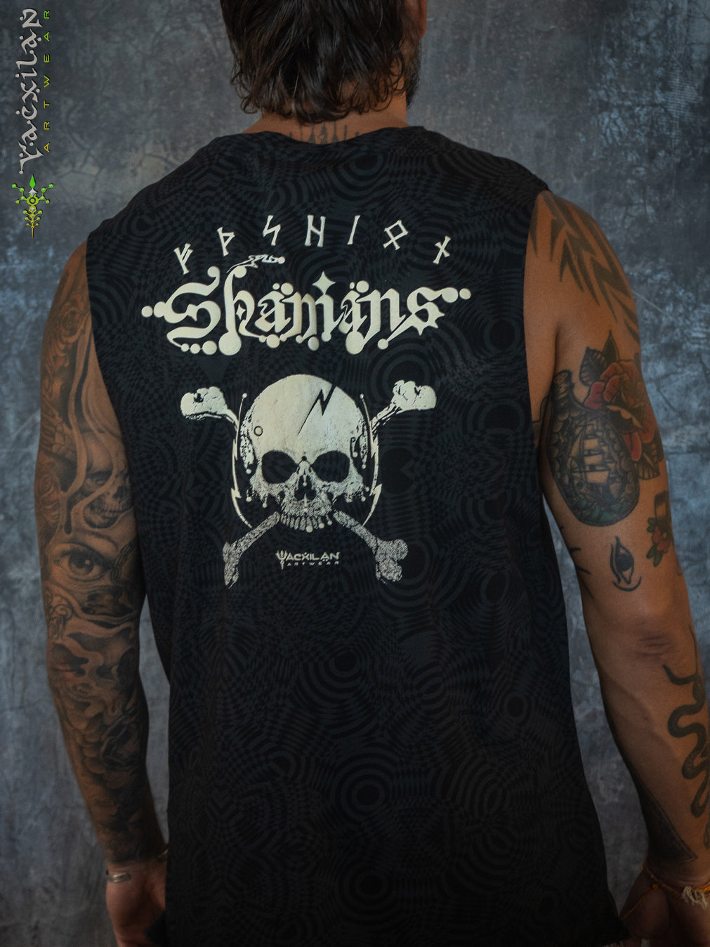 Open Tank Top Men / Black Cotton Shinker - WIERD NOISES SHAMANS White