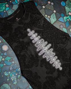 Open Tank Top Men / Black Cotton Shinker - MAYAN CODEX Galactik Spine