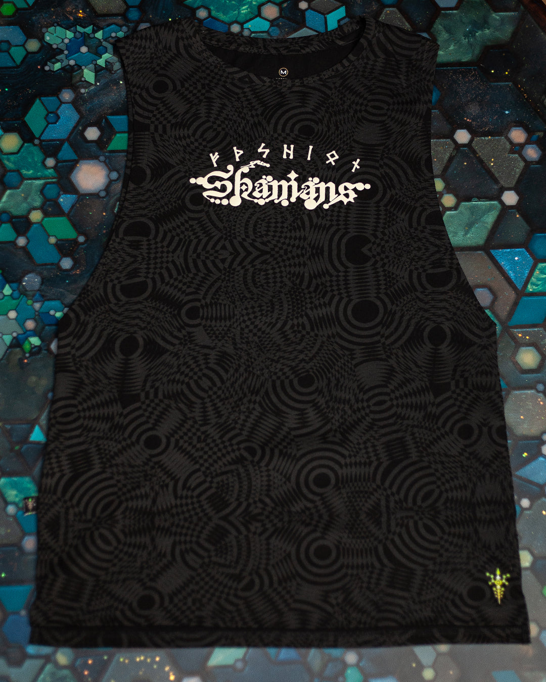 Open Tank Top Men / Black Cotton Shinker - WIERD NOISES SHAMANS White