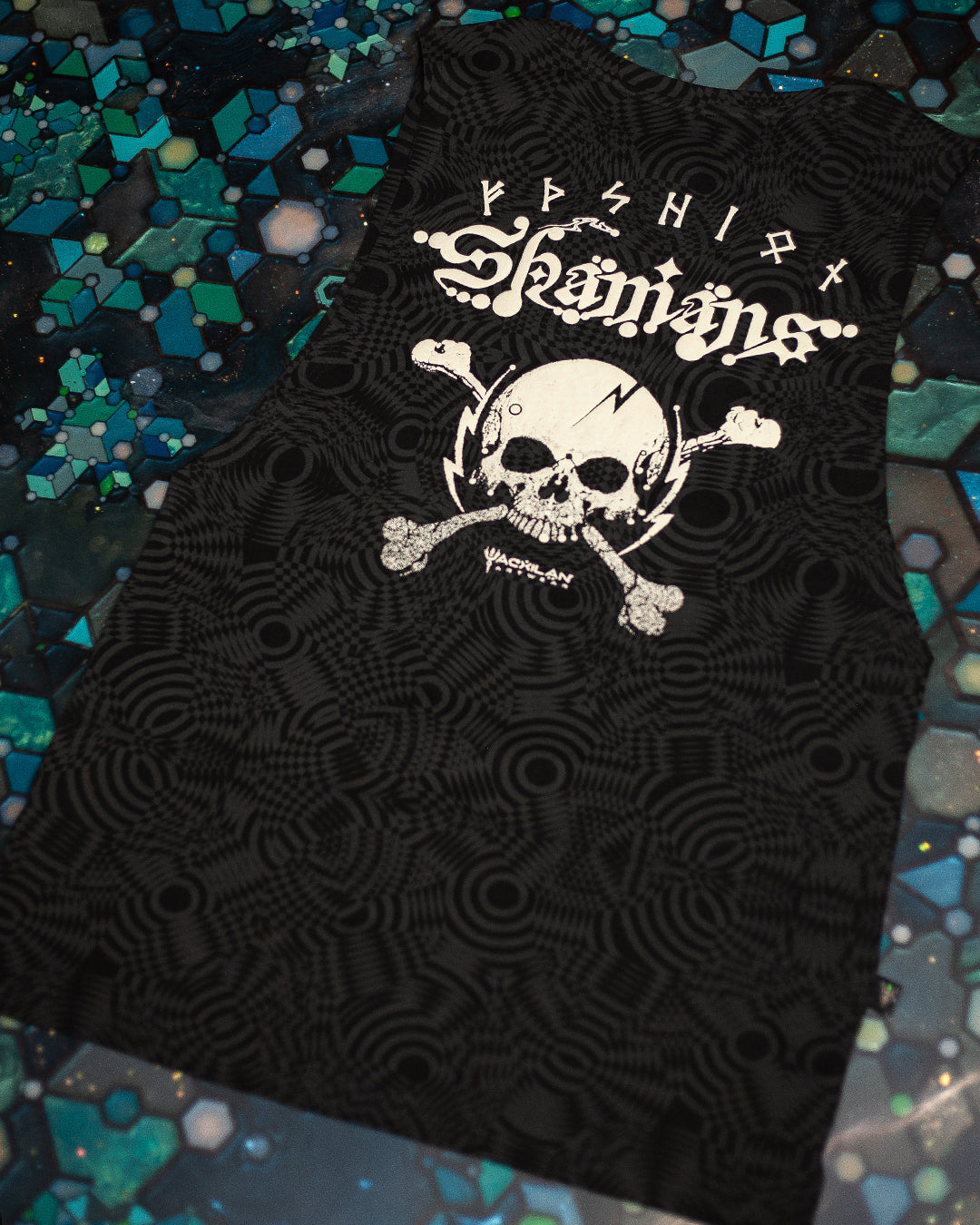 Open Tank Top Men / Black Cotton Shinker - WIERD NOISES SHAMANS White