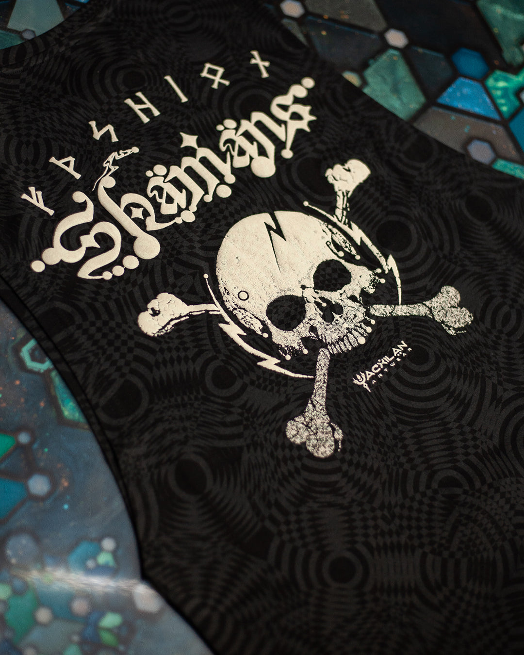 Open Tank Top Men / Black Cotton Shinker - WIERD NOISES SHAMANS White