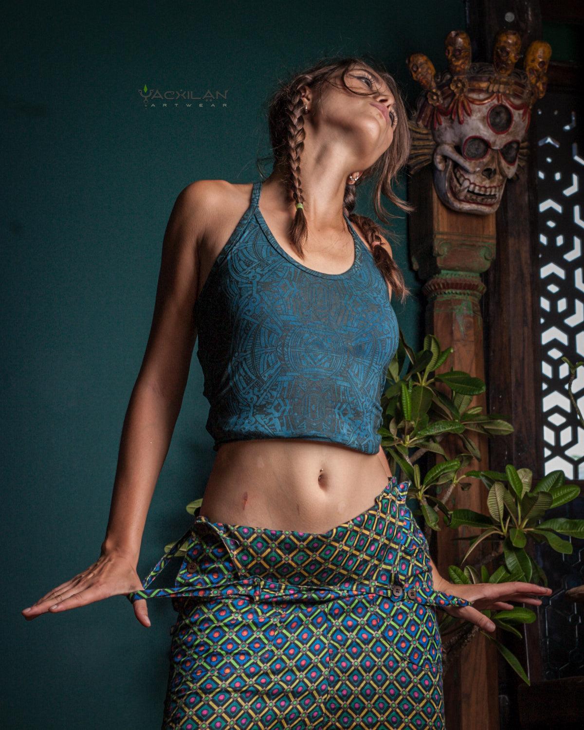 Ring Top / Bamboo Jersey Veg Dye Veg Print - Greendigo POPPYFIELDS - Yacxilan Artwear