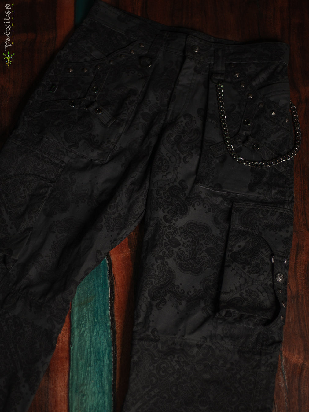 Pants Men Baggy Pockets / Cotton Printed - Blak MAYAN CODEX