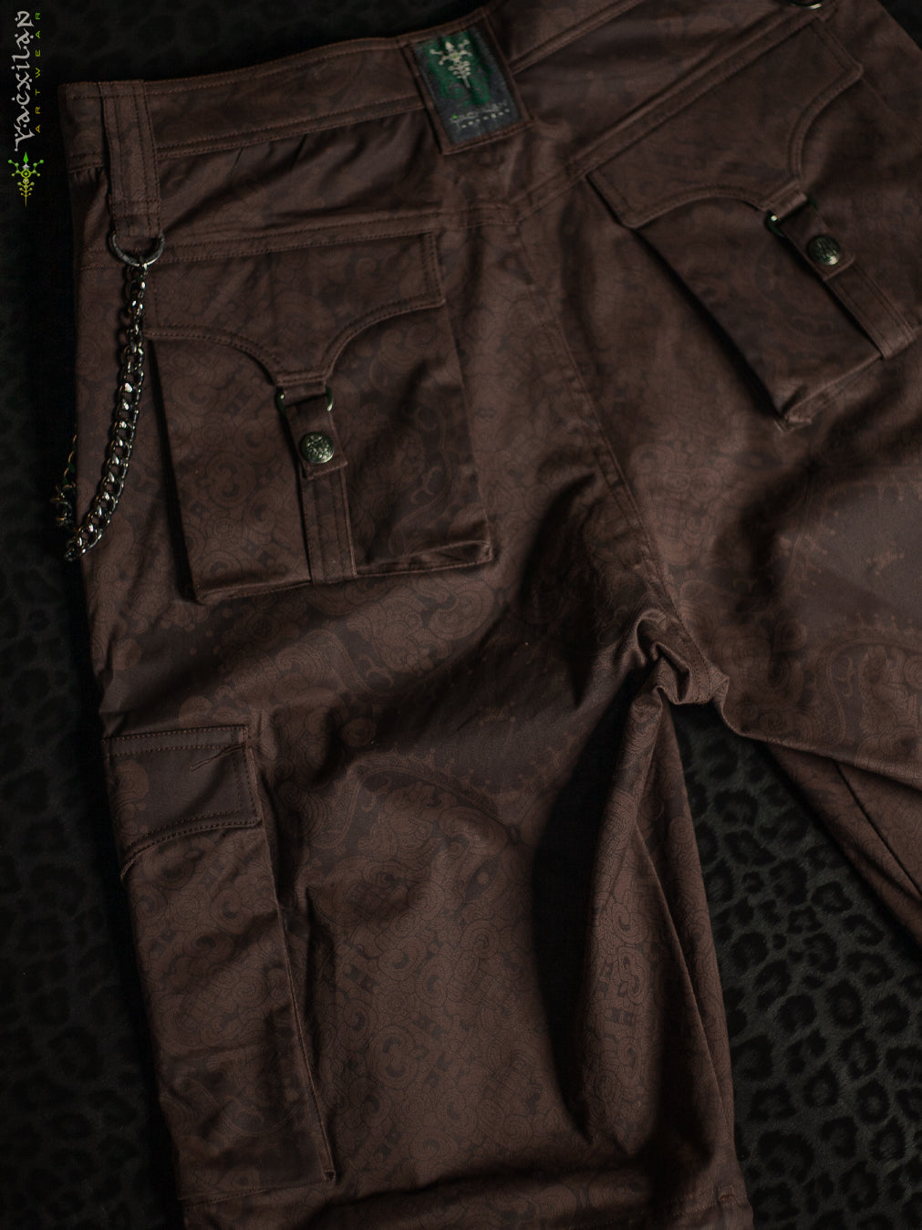 Pants Men Baggy Pockets / Cotton Printed - Brown MAYAN CODEX