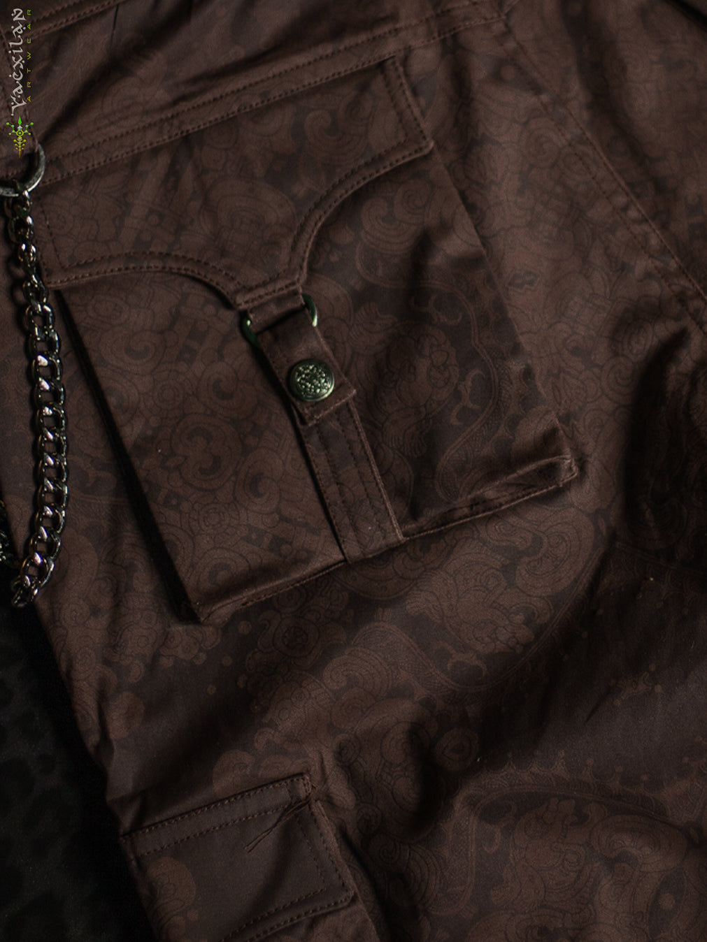 Pants Men Baggy Pockets / Cotton Printed - Brown MAYAN CODEX