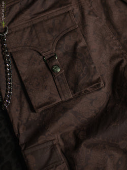 Pants Men Baggy Pockets / Cotton Printed - Brown MAYAN CODEX