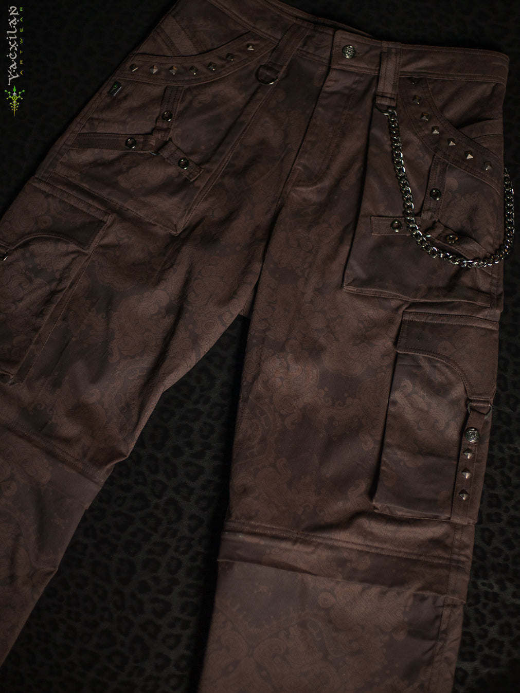 Pants Men Baggy Pockets / Cotton Printed - Brown MAYAN CODEX