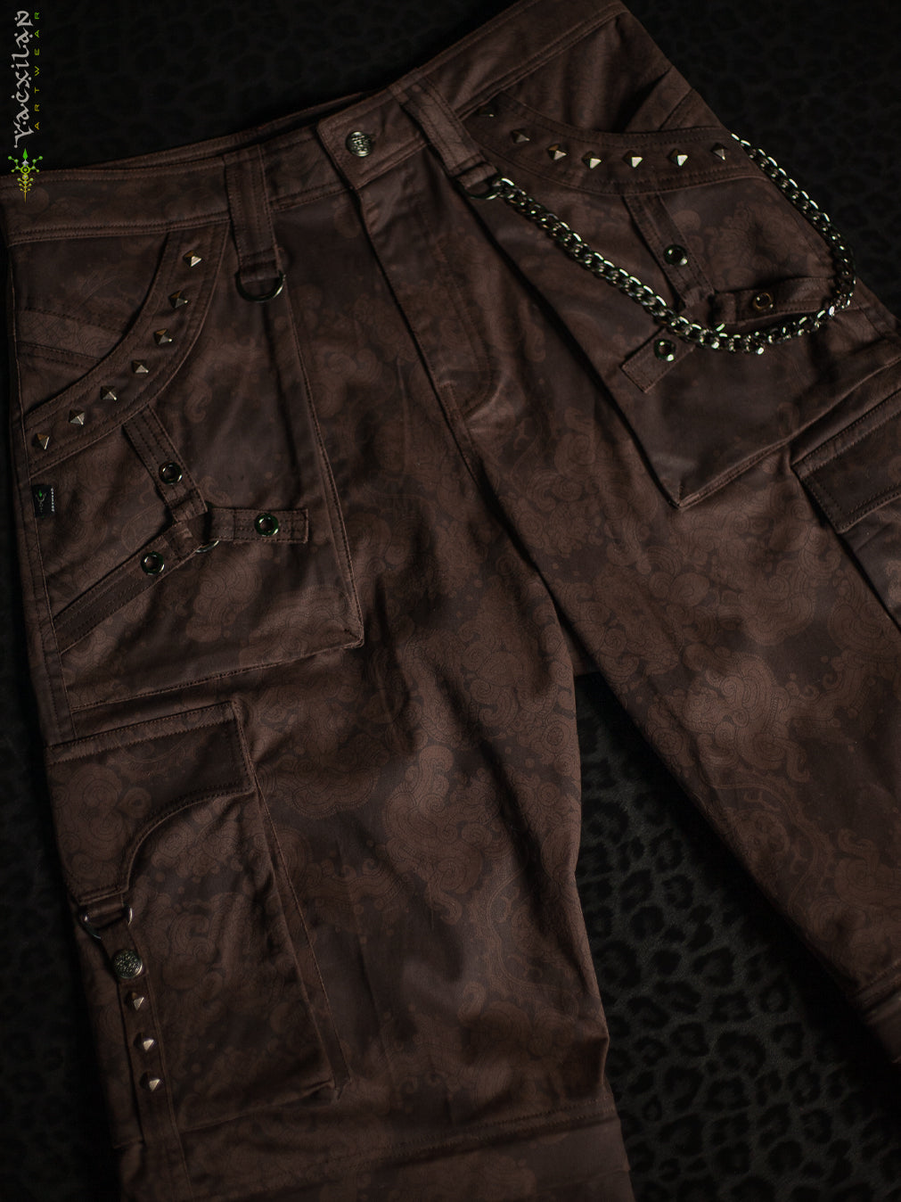 Pants Men Baggy Pockets / Cotton Printed - Brown MAYAN CODEX