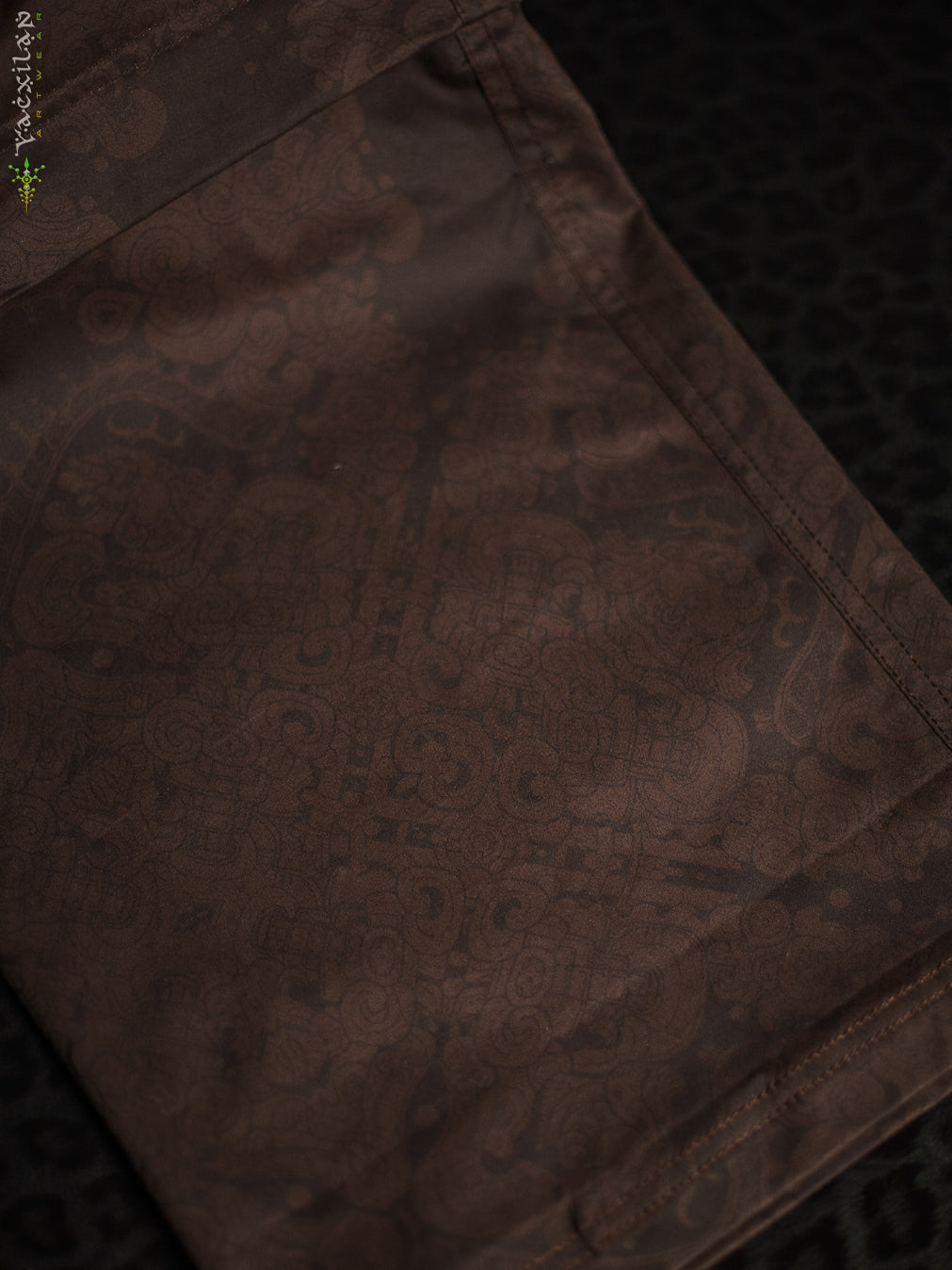 Pants Men Baggy Pockets / Cotton Printed - Brown MAYAN CODEX