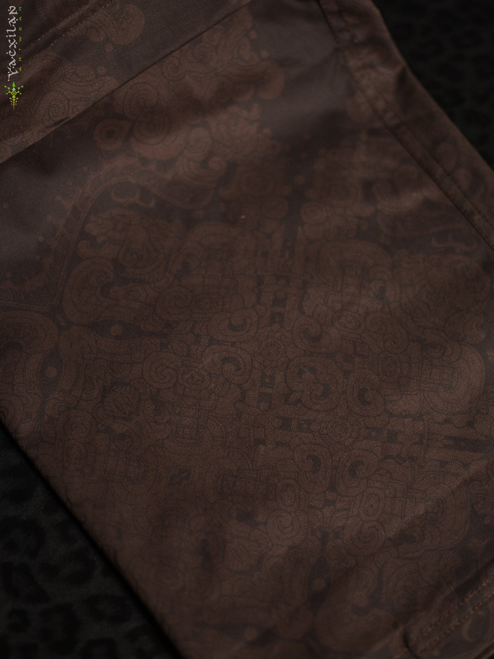 Pants Men Baggy Pockets / Cotton Printed - Brown MAYAN CODEX