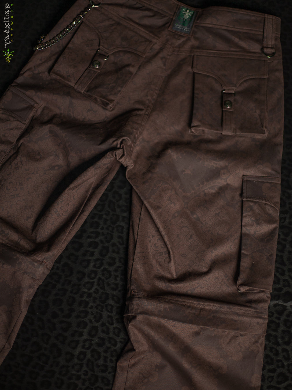 Pants Men Baggy Pockets / Cotton Printed - Brown MAYAN CODEX