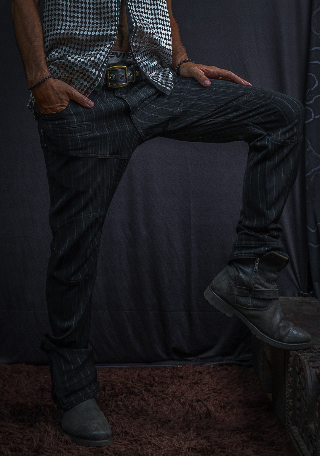 Pants Men / Stretchy Strippes Plain - BLACK PIMP