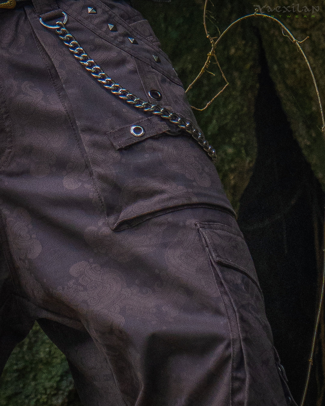 Pants Men Baggy Pockets / Cotton Printed - Brown MAYAN CODEX
