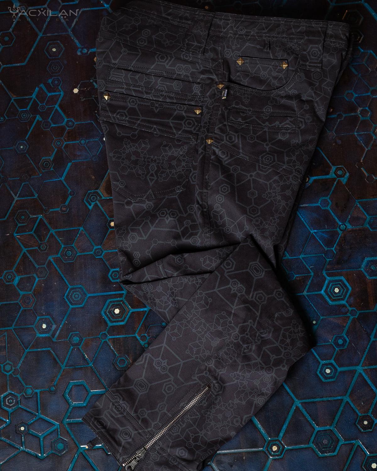 Pants Men / Cotton Printed - Black SHAMANKA - Yacxilan Artwear