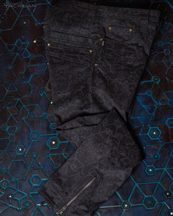 Pants Men / Cotton Printed - Black SHAMANKA - Yacxilan Artwear