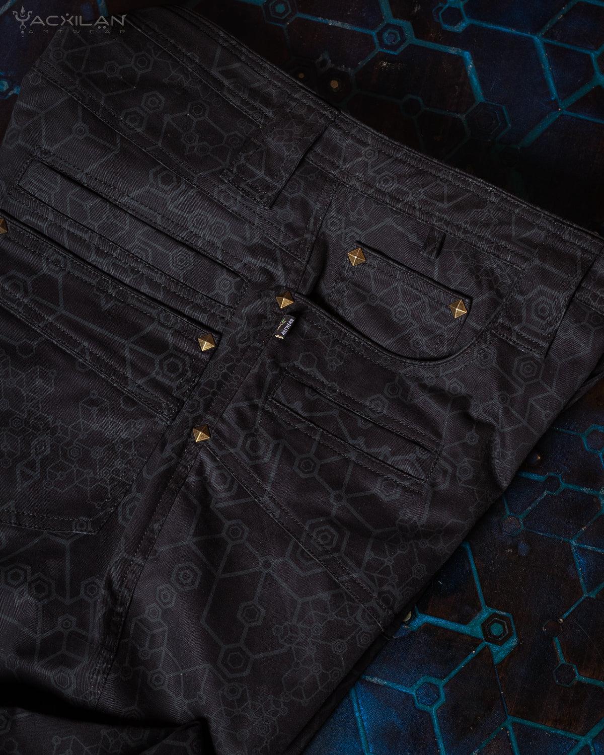 Pants Men / Cotton Printed - Black SHAMANKA - Yacxilan Artwear