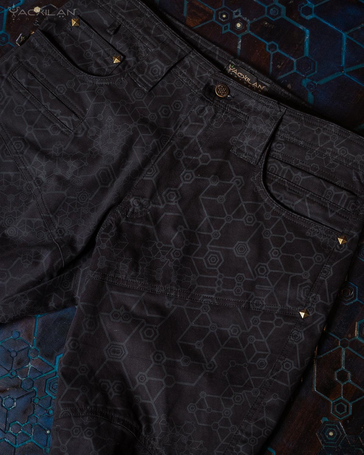 Pants Men / Cotton Printed - Black SHAMANKA - Yacxilan Artwear