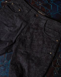 Pants Men / Cotton Printed - Black SHAMANKA - Yacxilan Artwear