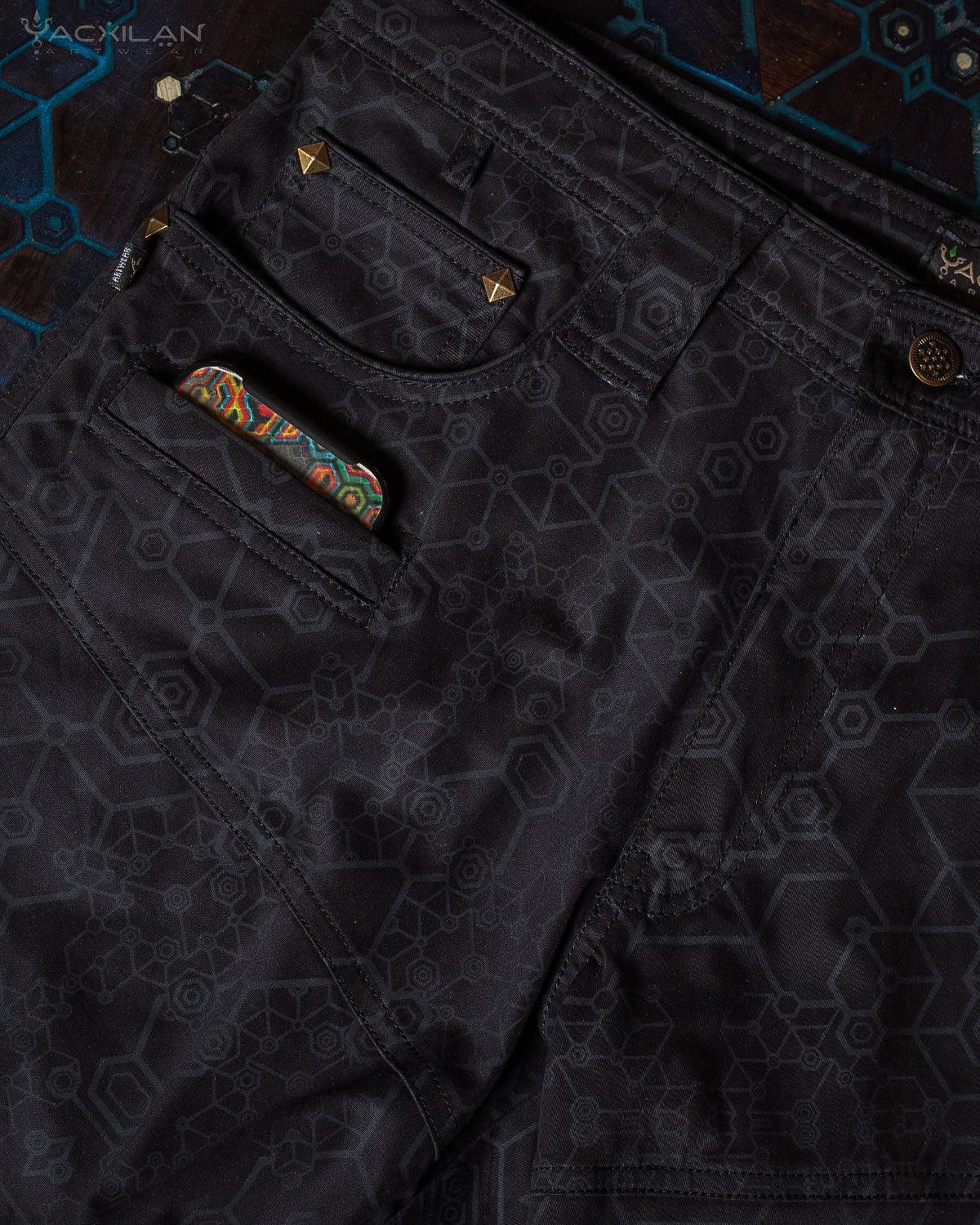 Pants Men / Cotton Printed - Black SHAMANKA - Yacxilan Artwear