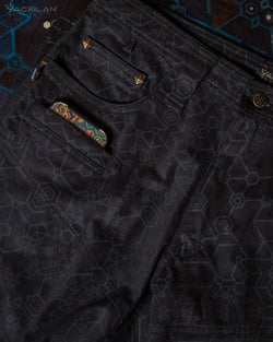 Pants Men / Cotton Printed - Black SHAMANKA - Yacxilan Artwear