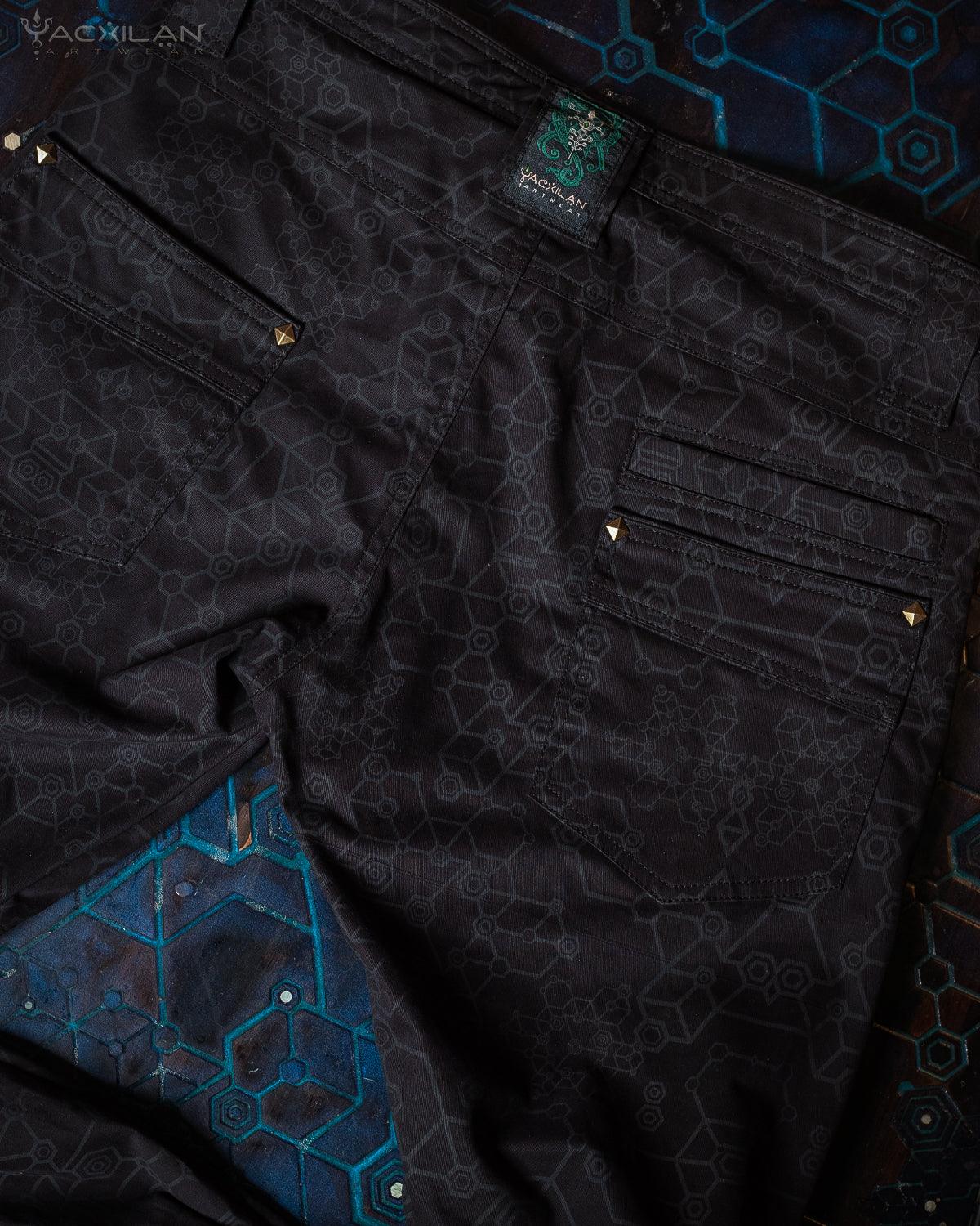 Pants Men / Cotton Printed - Black SHAMANKA - Yacxilan Artwear