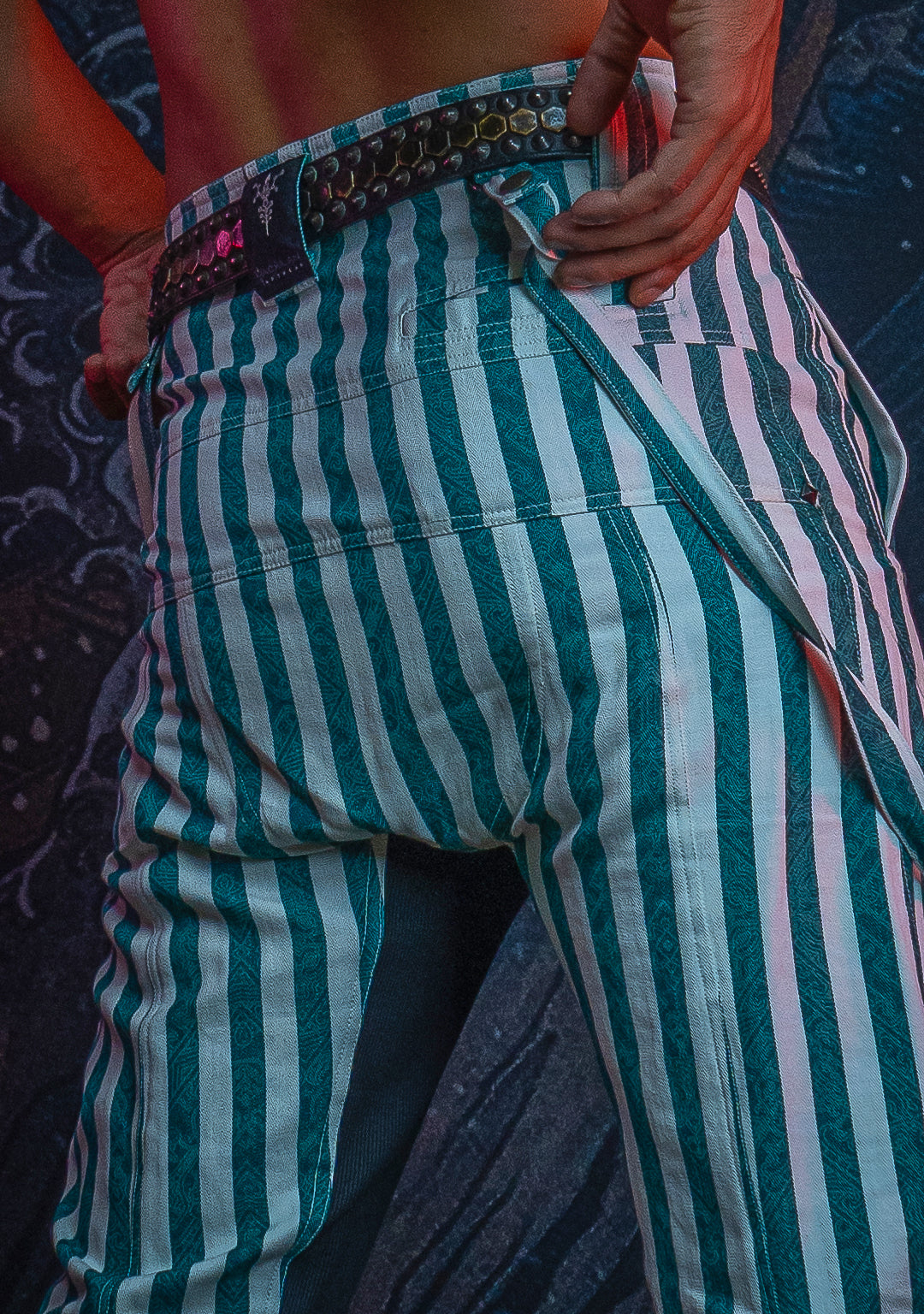 Pants Men / Pirate Stripped Cotton Discharge - GREEN CIRKUS FREAKS