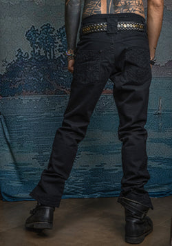 Pants Men / Denim Stretchy / Digital Embroidey / Stonewashed - Black KAMBOZII